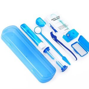 NEW - Portable Dental Floss Threader & Oral Care Kit - Blue Travel Set
